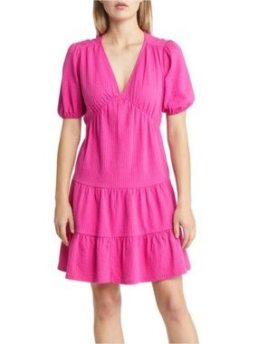 Boden Women's Cotton V-Neck Tiered Dress in Hot Pink